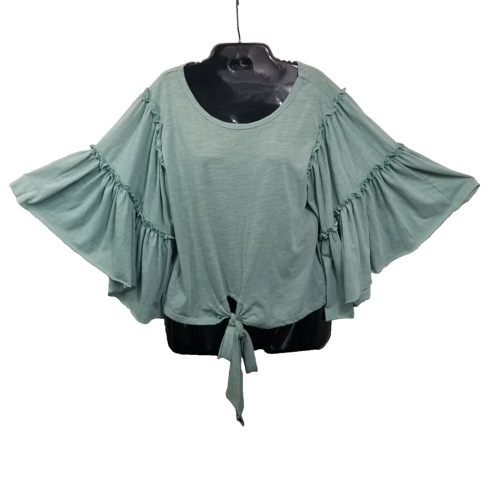 UMGEE Shirt Womens Small Mint Green Ruffle Sleeve Boho From Tie